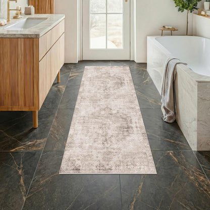 Farmhouse 8x10 Washable Area Rugs for Living Room, Neutral Taupe Brown Abstract Rug for Dining Room and Bedroom, Soft Foldable Low Pile Carpet, Stain Resistant Non-Slip Backing, Distressed Design
