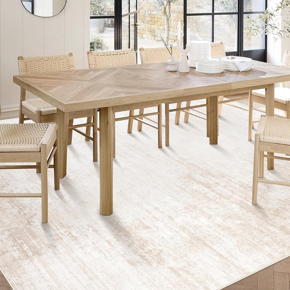 Area Rugs 6x9 Living Room: Washable Rug Modern Abstract Large Rug Soft Non Slip Neutral Rugs Stain Resistant Indoor Carpet for Bedroom Kitchen Dining Room Table Nursery Home Office Rugs(Beige,6'x9')