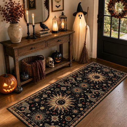 Vacuum-Friendly, 8x10 Washable Area Rug, Black Gold Beige Red