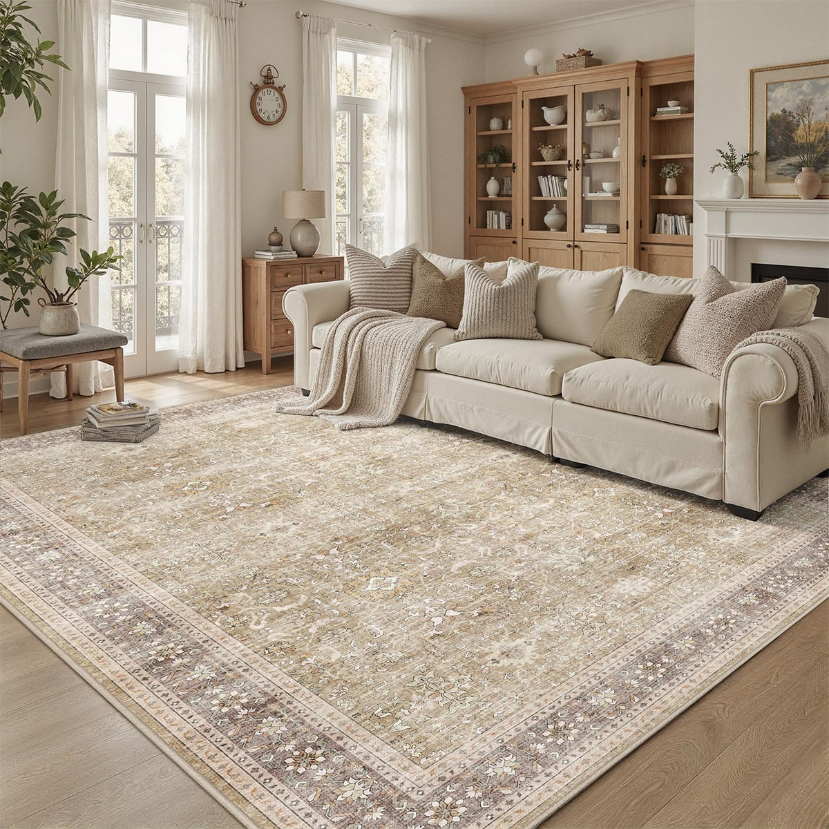 DCX 8x10 Area Rug Living Room: Washable Botanical Carpet Blue and Green