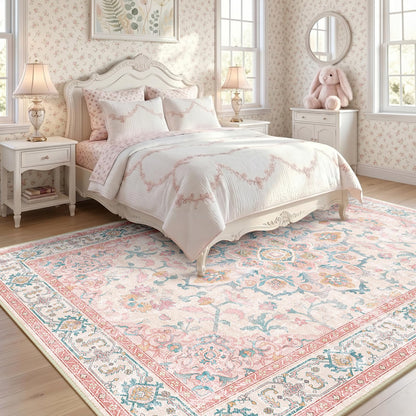 CAPALOCA 5x7 Washable Nursery Girls Low Pile Area Rug Pink