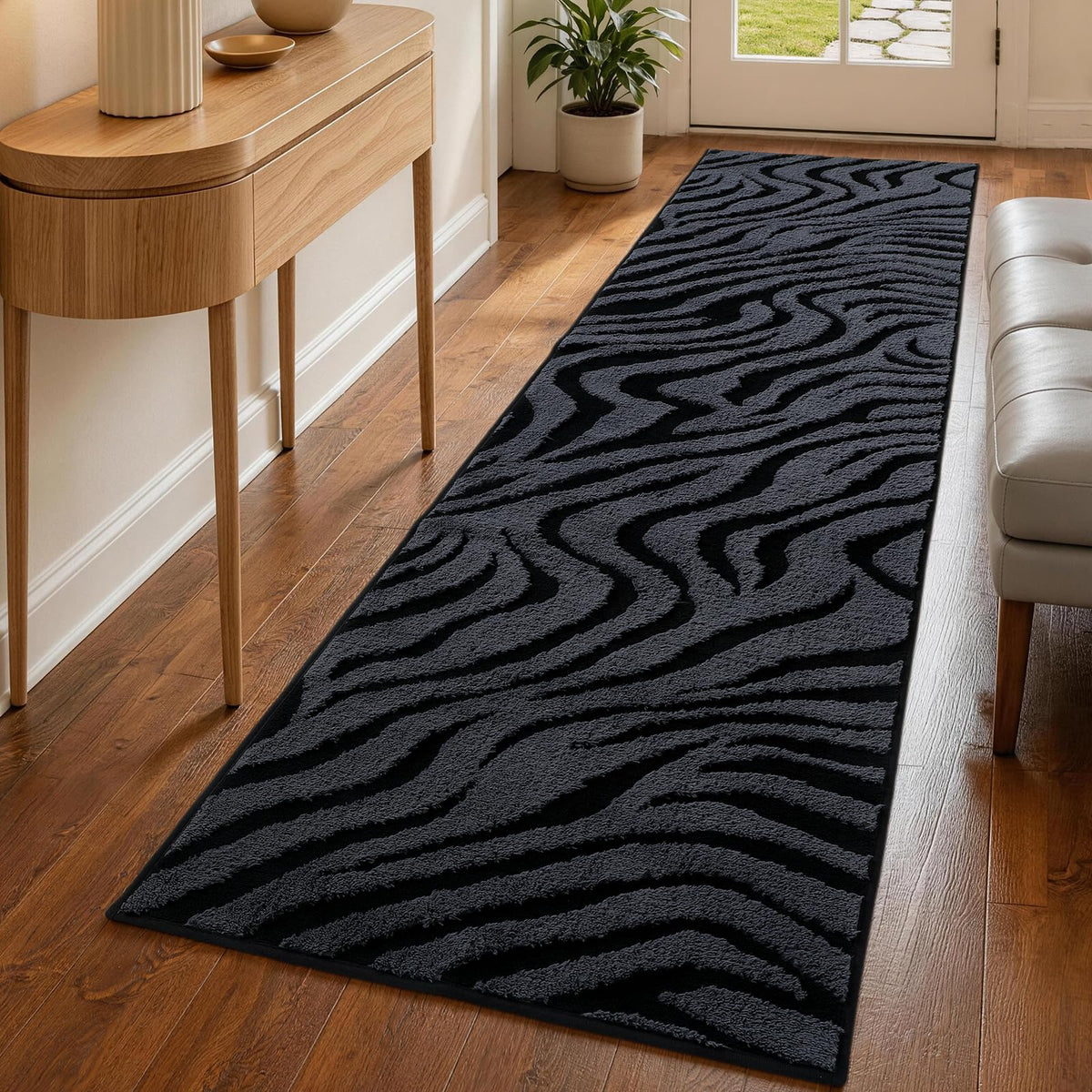 YIHOUSE 5×7 Ft Area Rugs for Living Room: Modern Washable Rug - Abstract Black and Cream White Rug for Bedroom Dining Room Office Playroom Nursery Home Decor - Nonslip Non-Shedding Striped Rugs