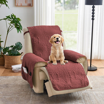 Quilted Sofa Slipcovers with Pockets, Anti-Slip Medallion Designed Couch Covers for 3 Cushion Sofa, Couch Cover for Dogs Cats Water-Repellent Machine Washable (Large Sofa 68", Ivory White)