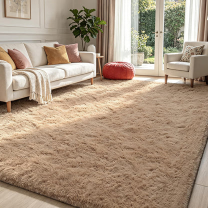 Beige 8x10 Area Rugs for Living Room, Fluffy Shag Rug Large Bedroom Carpet