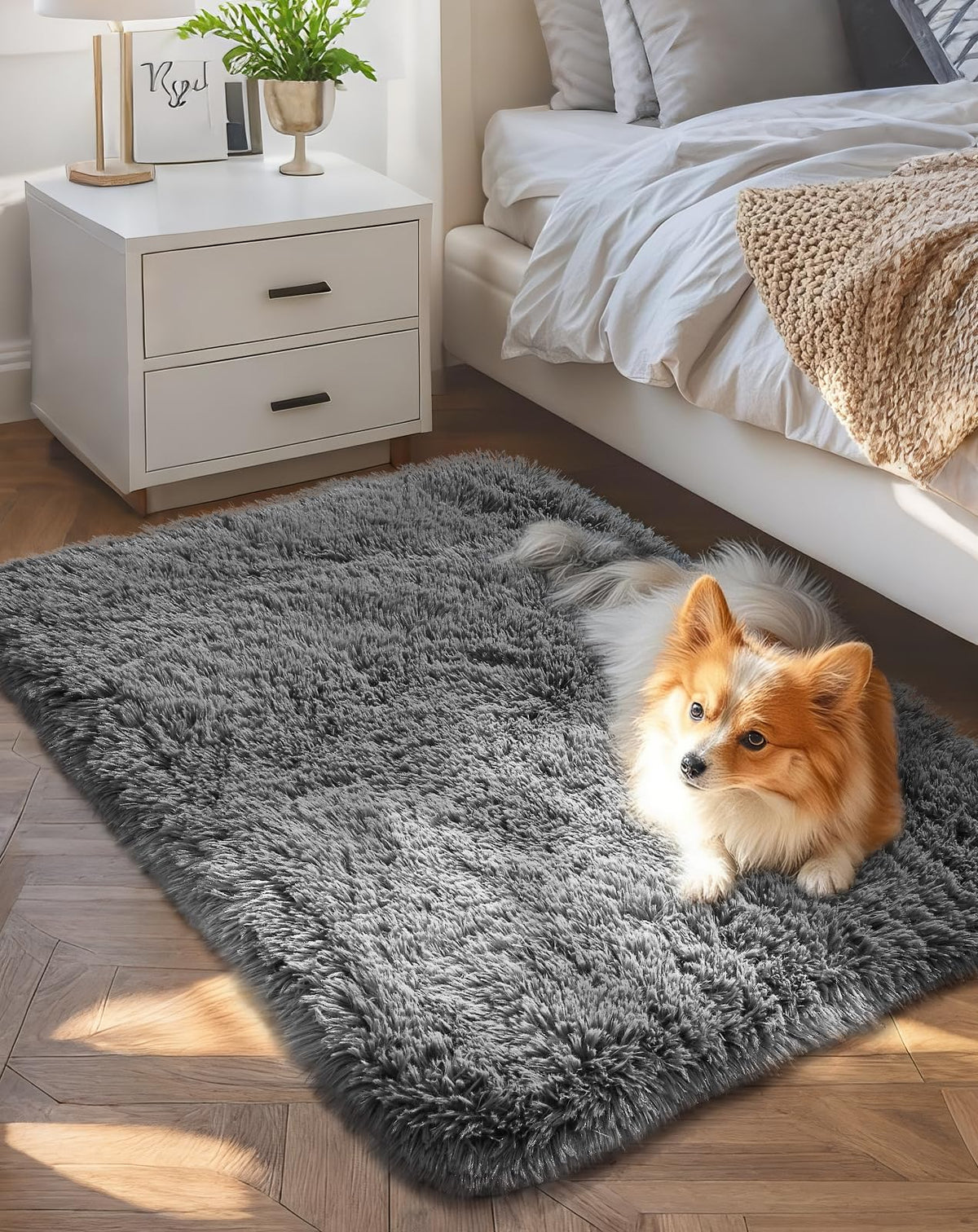 Ophanie Area Rugs 9x12 Living Room, Large Grey Bedroom Carpet, Big Shag Indoor Thick Soft Nursery Rug, Gray Fluffy Carpets for Boy and Girls Room Dorm Home Decor Aesthetic