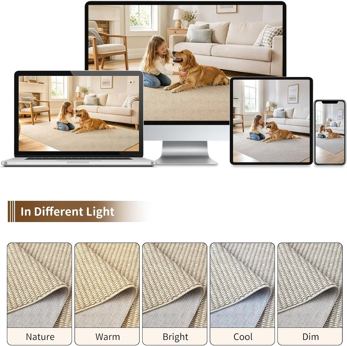 Goyuu Area Rug 8x10, Machine Washable Rug, Faux Wool Blend, Natural Ivory