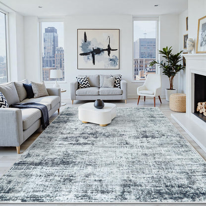 8x10 Washable Area Rug for Living Room Bedroom: Non-Slip Modern White Gray