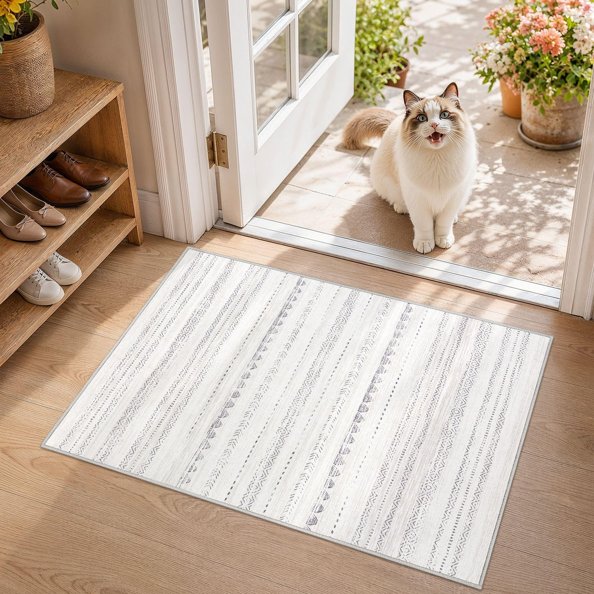 Nakagishi 10X14 Area Rugs for Living Room: Washable Modern Abstract Rug with Non-Slip Silicone Backing Low Pile Soft Carpet for Bedroom & Dining Decor Ideal for Families with Kids and Pets-Brown