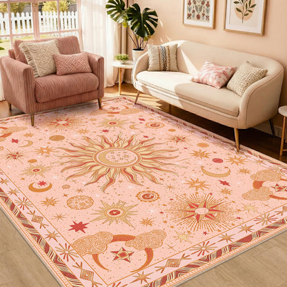 Vacuum-Friendly, 8x10 Washable Area Rug, Black Gold Beige Red