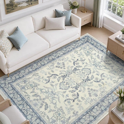 DCX 8x10 Area Rug Living Room: Washable Botanical Carpet Blue and Green