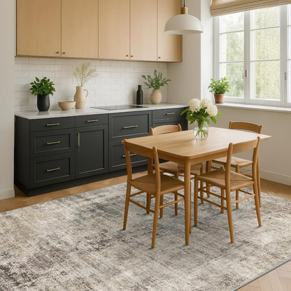 Farmhouse 8x10 Washable Area Rugs for Living Room, Neutral Taupe Brown Abstract Rug for Dining Room and Bedroom, Soft Foldable Low Pile Carpet, Stain Resistant Non-Slip Backing, Distressed Design