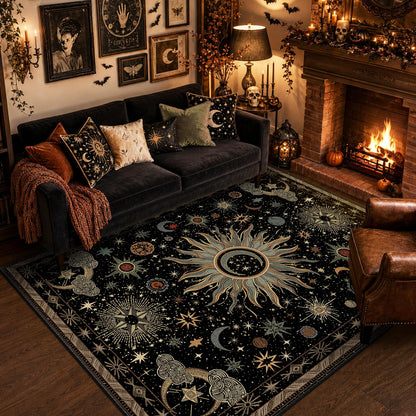 Vacuum-Friendly, 8x10 Washable Area Rug, Black Gold Beige Red