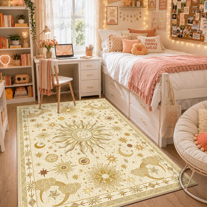 Vacuum-Friendly, 8x10 Washable Area Rug, Black Gold Beige Red