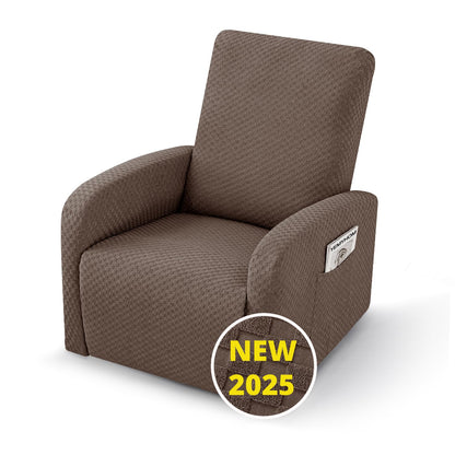 YEMYHOM 8 Pieces Stretch Recliner Sofa Cover Latest Jacquard Reclining Couch Cover with Side Pocket Anti-Slip Fitted 3 Cushion Furniture Slipcovers with Elastic Bottom (Sofa Recliner, Light Gray)