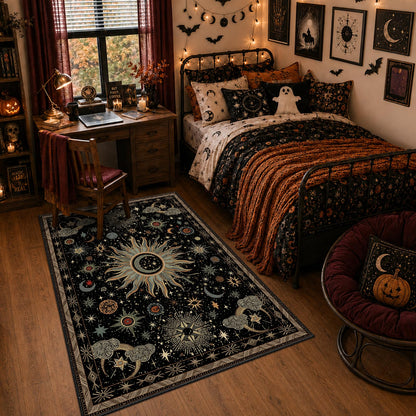 Vacuum-Friendly, 8x10 Washable Area Rug, Black Gold Beige Red