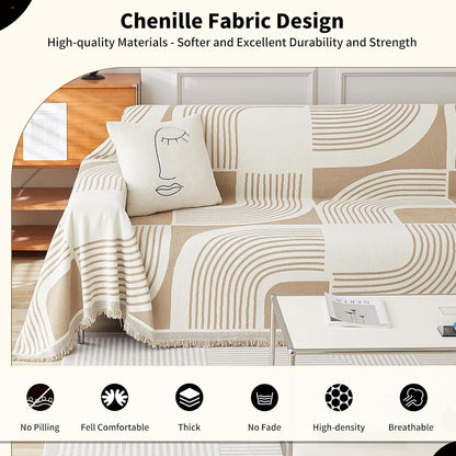WEYOND Boho Couch Cover, Chenille Sofa Covers Washable, 71" x 102", Khaki