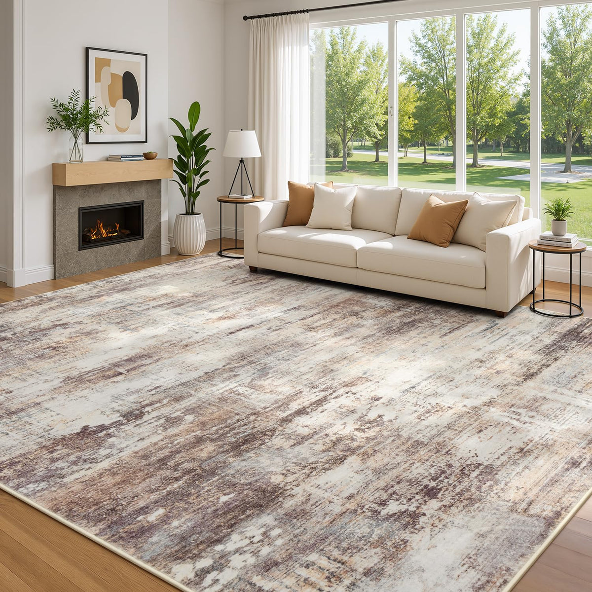 Living Room Rug 5x7, Washable Modern Abstract Rugs Black and White