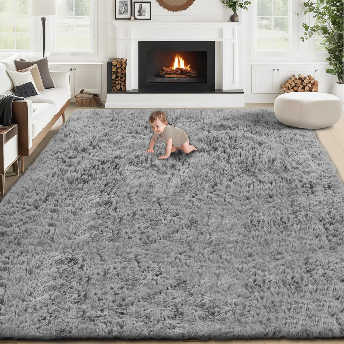8x10 Area Rugs for Living Room: Fluffy Shag Soft Washable Rug Large Fuzzy Plush Indoor Carpet for Bedroom Nursery Playroom Kids Girls Boys Room (Black, 8'x10')