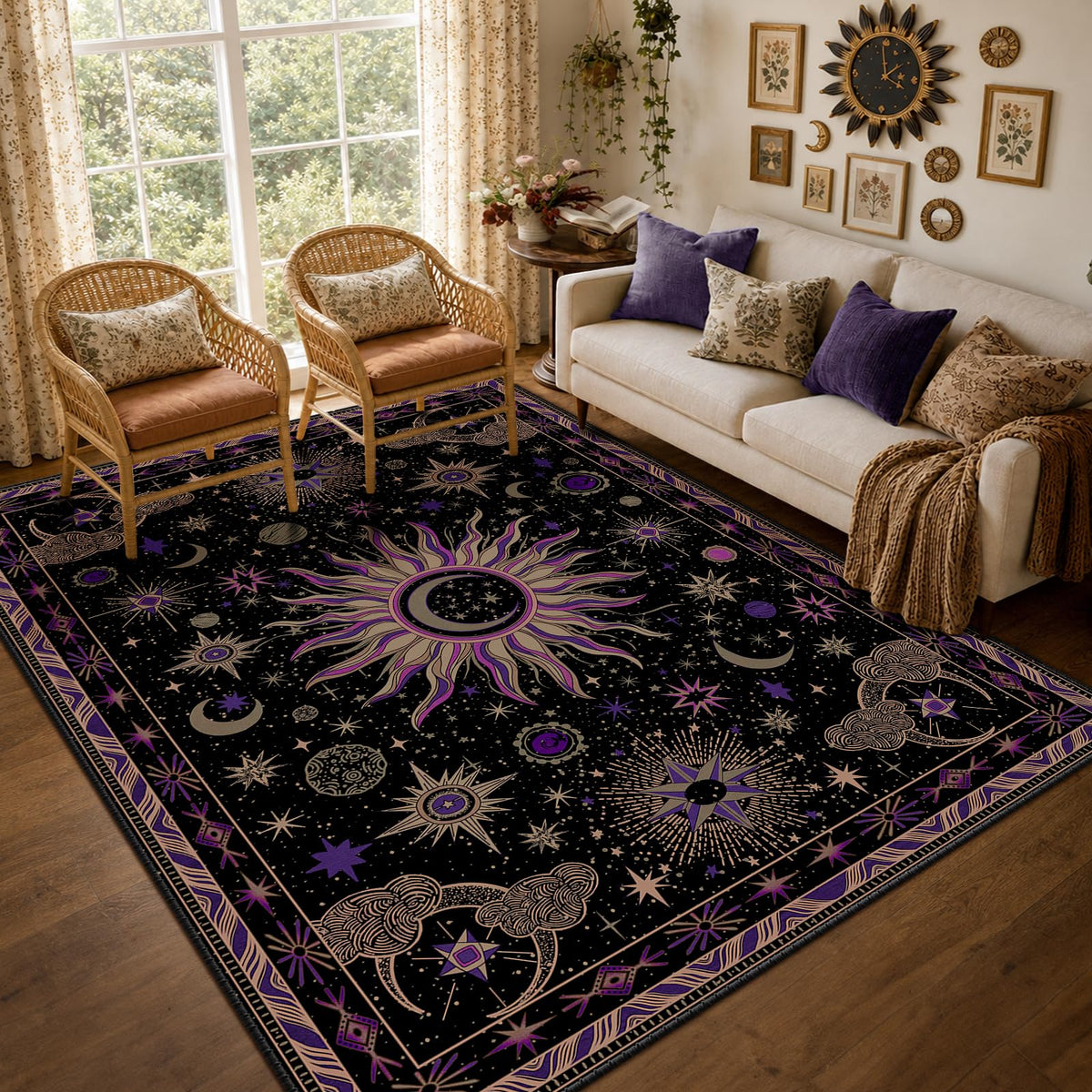 Vacuum-Friendly, 8x10 Washable Area Rug, Black Gold Beige Red