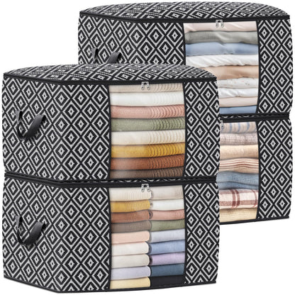 100L 3 Pack Storage Bags, Foldable Clothes Bins with Clear Window, Gray