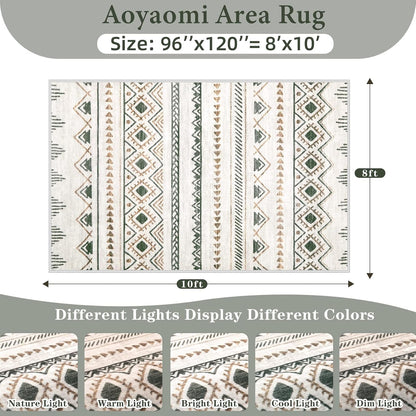 Area Rug Living Room Rugs 8x10 - Large Soft Boho Geometric Rug, Non-Slip Foldable Washable Rugs Non Shedding Morden Indoor Floor Carpet for Living Room Bedroom Office Dining Room(Brown Green,8'x10')