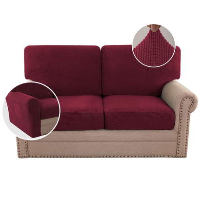 H.VERSAILTEX Multi-Pieces Sofa Covers Stretch Couch Covers Form Fitted Seats and Back Cushions Covers (3 Seat Covers Plus 3 Back Cusion Covers, Bonus 2 Armrest Covers), Sand