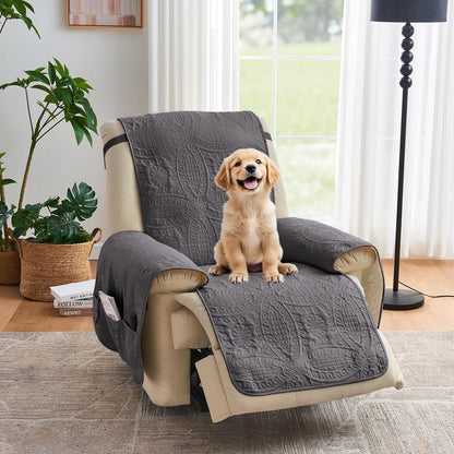 Soft Quilted Couch Cover with Pockets for Extra-Large Sofa, Anti-Slip Sofa Covers Washable for 3 Cushion Pet Friendly Medallion Oversized Sofa Cover Water-Repellent (X-Large Sofa 78", Ivory White)