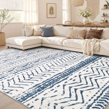 Nakagishi 10X14 Area Rugs for Living Room: Washable Modern Abstract Rug with Non-Slip Silicone Backing Low Pile Soft Carpet for Bedroom & Dining Decor Ideal for Families with Kids and Pets-Brown