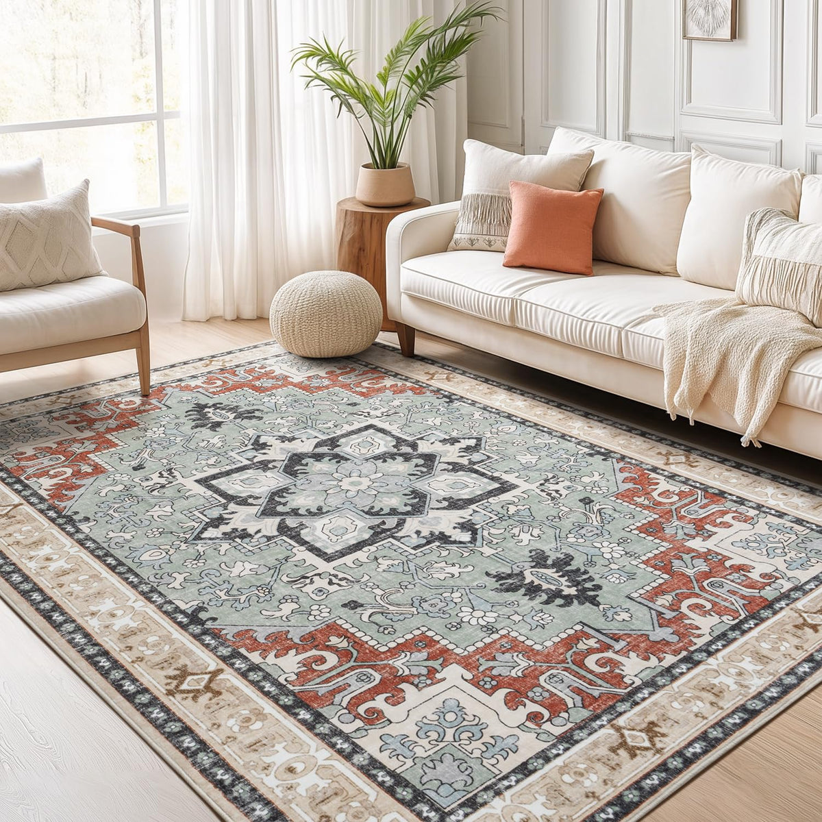Lofus 8x10 Area Rugs for Living Room Bedroom, Soft Boho Carpet Floral Brown