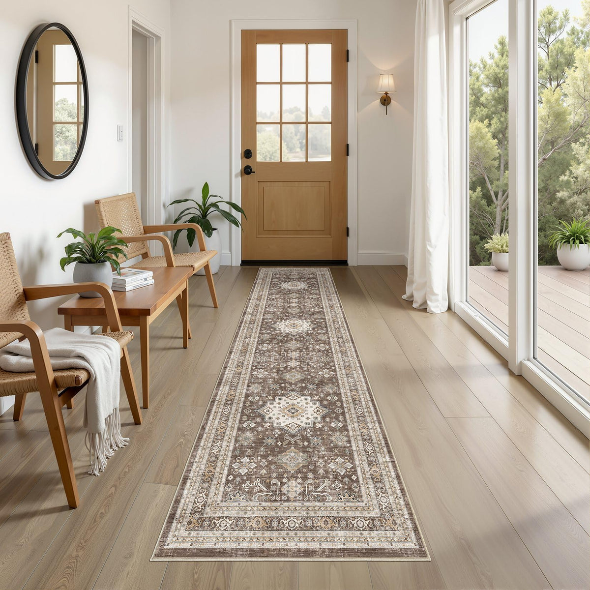 cotiled 9x12 Area Rug for Living Room, Washable, Traditional, Beige