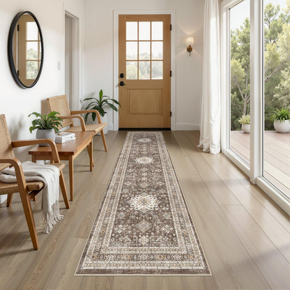 cotiled 9x12 Area Rug for Living Room, Washable, Traditional, Beige