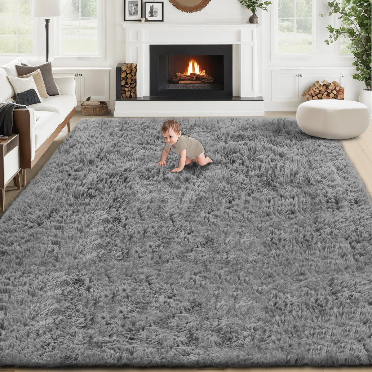 8x10 Area Rugs for Living Room: Fluffy Shag Soft Washable Rug Large Fuzzy Plush Indoor Carpet for Bedroom Nursery Playroom Kids Girls Boys Room (Black, 8'x10')