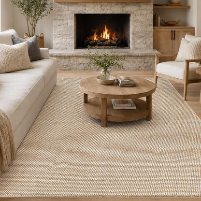 Goyuu Area Rug 8x10, Machine Washable Rug, Faux Wool Blend, Natural Ivory