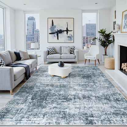 8x10 Washable Area Rug for Living Room Bedroom: Non-Slip Modern White Gray