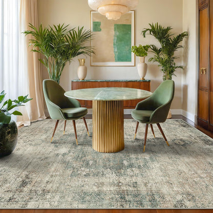 Farmhouse 8x10 Washable Area Rugs for Living Room, Neutral Taupe Brown Abstract Rug for Dining Room and Bedroom, Soft Foldable Low Pile Carpet, Stain Resistant Non-Slip Backing, Distressed Design