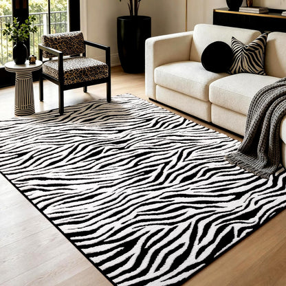 YIHOUSE 5×7 Ft Area Rugs for Living Room: Modern Washable Rug - Abstract Black and Cream White Rug for Bedroom Dining Room Office Playroom Nursery Home Decor - Nonslip Non-Shedding Striped Rugs