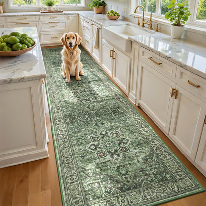 Sage Green 8x10 Area Rug for Living Room, Vintage Boho Large Carpet