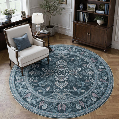 DCX 8x10 Area Rug Living Room: Washable Botanical Carpet Blue and Green