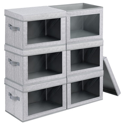 Homsorout Storage Bins with Lids, 4 Pack Large Storage Cubes with Window, Closet Bins with Lids & Handles, Fabric Box for Organizing Clothes, Towels, Books, Beige