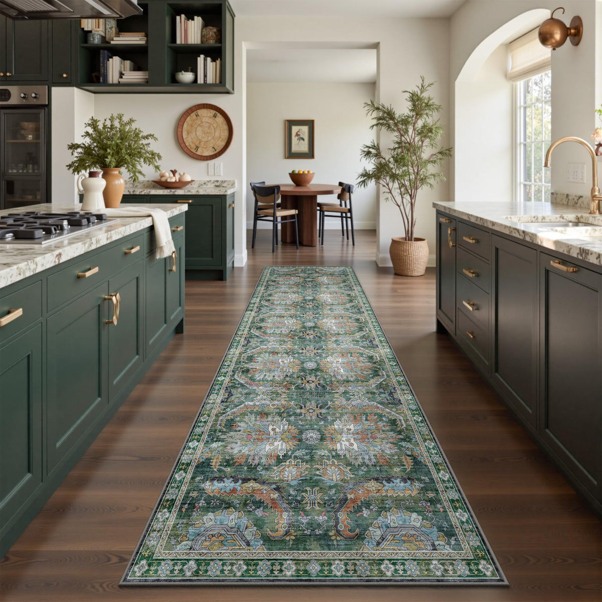 8x10 Area Rugs for Living Room - Washable Vintage Retro Large Rug, Soft Ultra Thin Non Slip Low Pile Traditional Distressed Boho Carpet for Bedroom Dining Room Home Office, Charcoal Olive