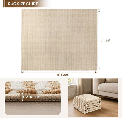 Goyuu Area Rug 8x10, Machine Washable Rug, Faux Wool Blend, Natural Ivory
