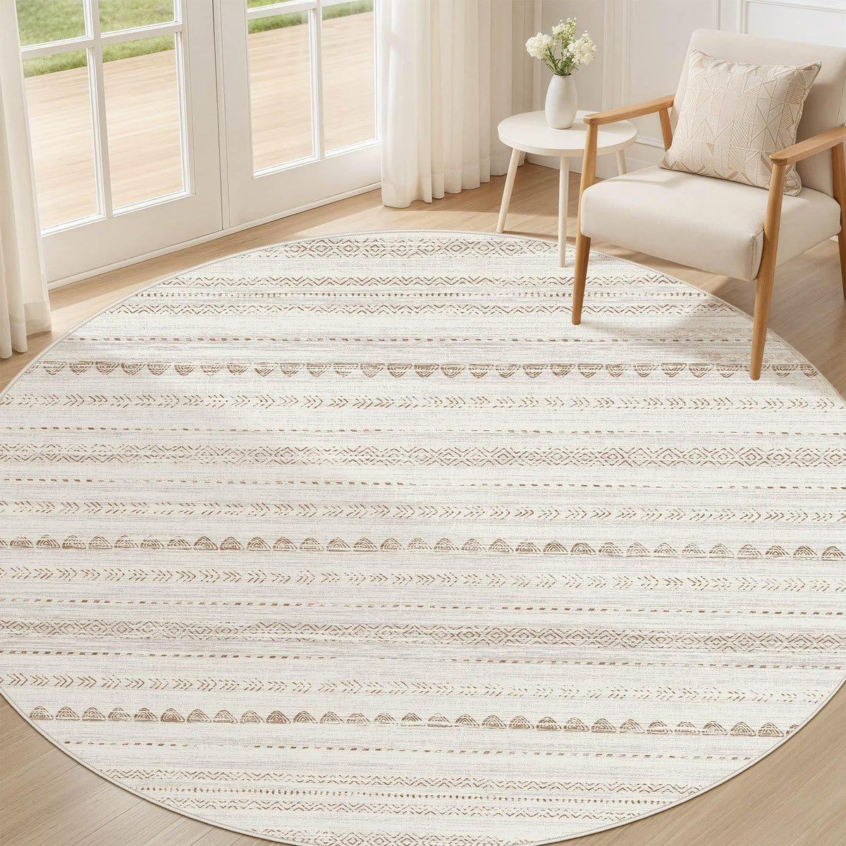 Nakagishi 10X14 Area Rugs for Living Room: Washable Modern Abstract Rug with Non-Slip Silicone Backing Low Pile Soft Carpet for Bedroom & Dining Decor Ideal for Families with Kids and Pets-Brown