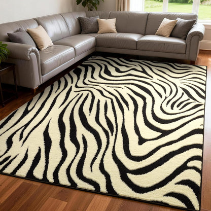 YIHOUSE 5×7 Ft Area Rugs for Living Room: Modern Washable Rug - Abstract Black and Cream White Rug for Bedroom Dining Room Office Playroom Nursery Home Decor - Nonslip Non-Shedding Striped Rugs