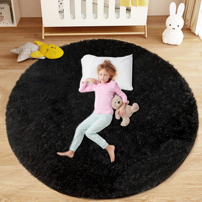 8x10 Area Rugs for Living Room: Fluffy Shag Soft Washable Rug Large Fuzzy Plush Indoor Carpet for Bedroom Nursery Playroom Kids Girls Boys Room (Black, 8'x10')
