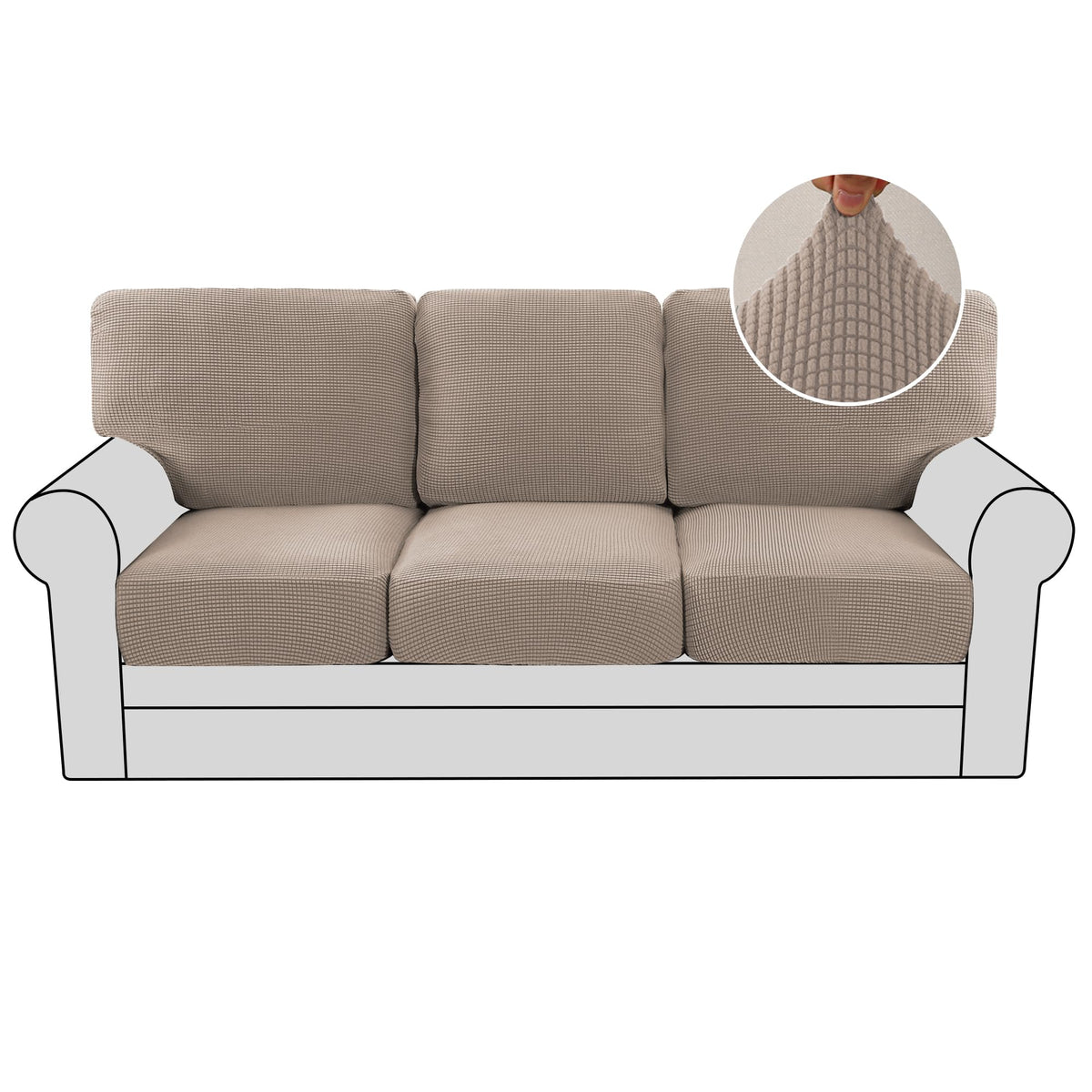 H.VERSAILTEX Multi-Pieces Sofa Covers Stretch Couch Covers Form Fitted Seats and Back Cushions Covers (3 Seat Covers Plus 3 Back Cusion Covers, Bonus 2 Armrest Covers), Sand