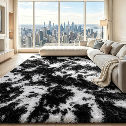 Beige 8x10 Area Rugs for Living Room, Fluffy Shag Rug Large Bedroom Carpet