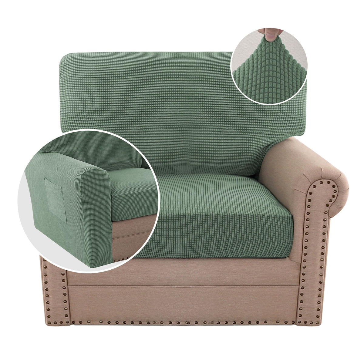 H.VERSAILTEX Multi-Pieces Sofa Covers Stretch Couch Covers Form Fitted Seats and Back Cushions Covers (3 Seat Covers Plus 3 Back Cusion Covers, Bonus 2 Armrest Covers), Sand