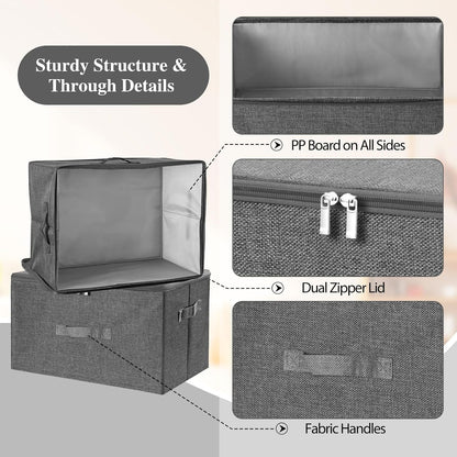 ANMINY Fabric Storage Bins with Zipper Lids, 15"x10"x6", Gray, 1 PCS