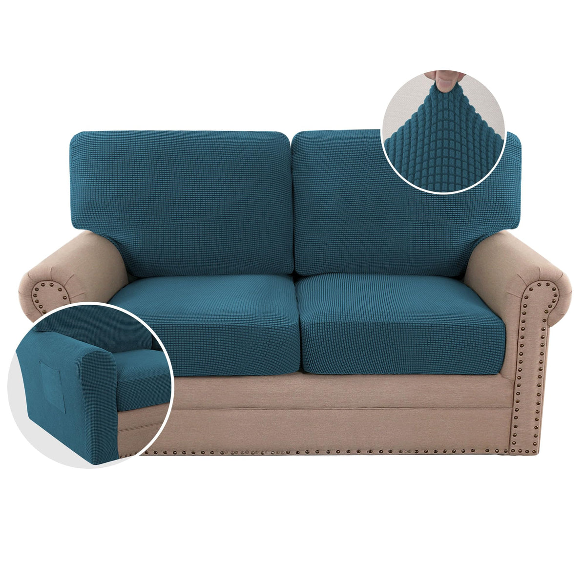 H.VERSAILTEX Multi-Pieces Sofa Covers Stretch Couch Covers Form Fitted Seats and Back Cushions Covers (3 Seat Covers Plus 3 Back Cusion Covers, Bonus 2 Armrest Covers), Sand
