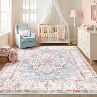CAPALOCA 5x7 Washable Nursery Girls Low Pile Area Rug Pink